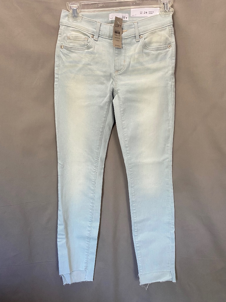 Loft Modern Skinny Petite Jeans Raw Step Hem Light Blue Size 00p (Nwt)